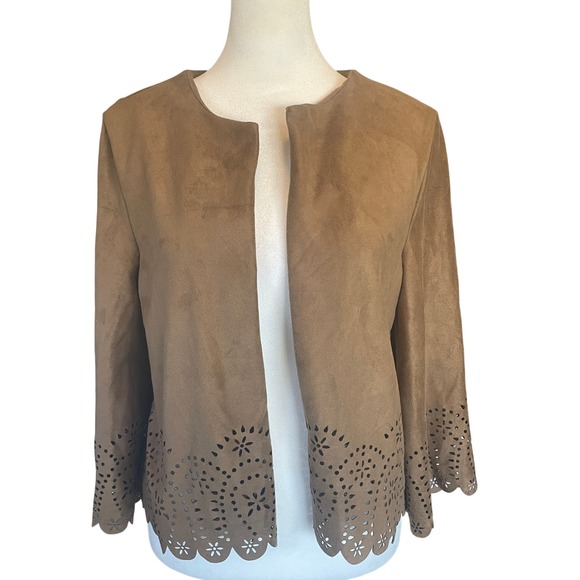 Jackets & Blazers - Womens Western Faux Suede Scalloped Cowgirl Open Jacket Small Hippie Festival